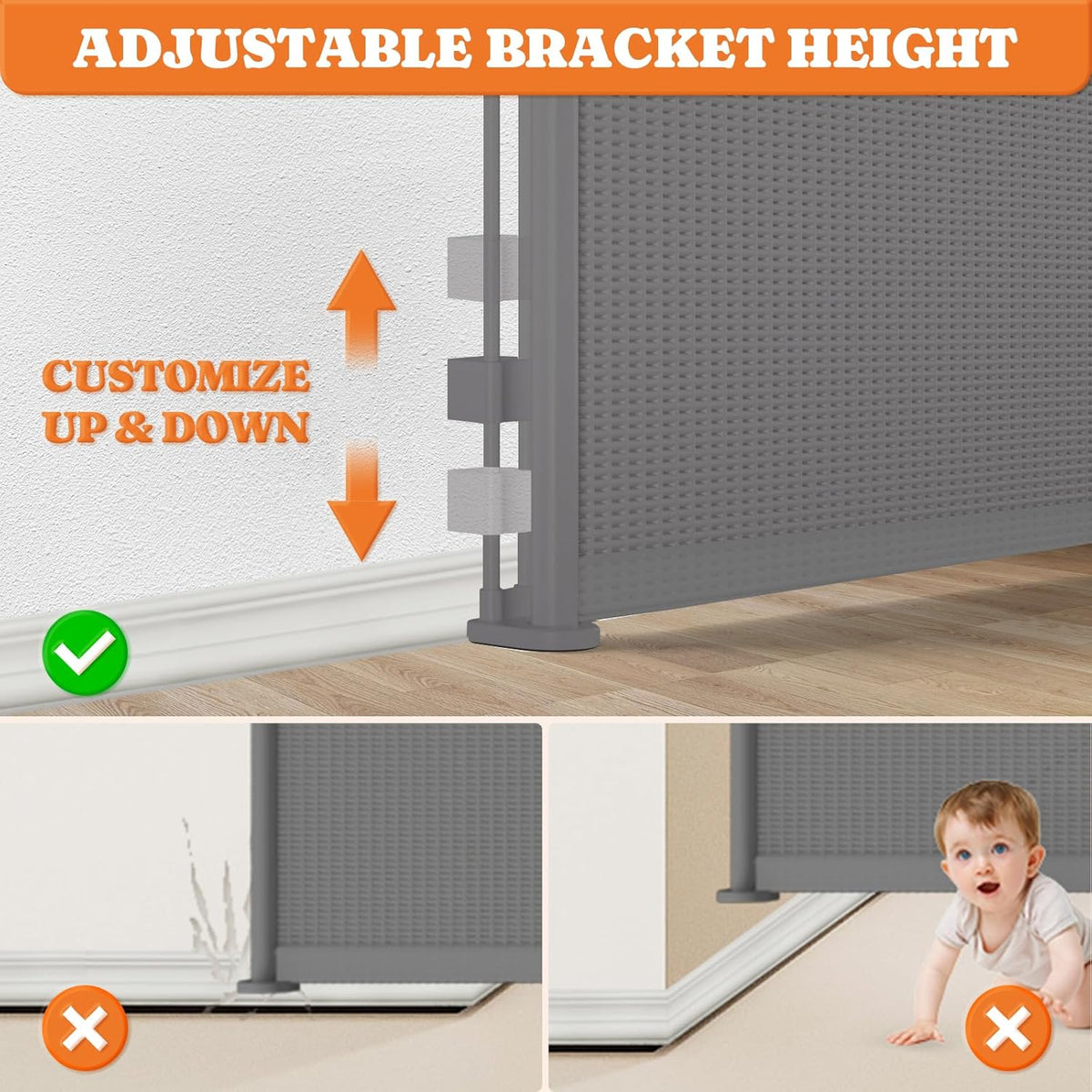 Upgrade 120" Retractable Baby Gates Extra Wide with Reinforced Strips, 10 FT Retractable Dog Gate
