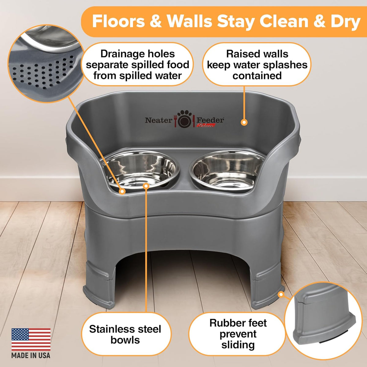 Neater Feeder Deluxe Mess Proof Dog Bowls Elevated for Large Dogs – Made in USA – No Spill Raised