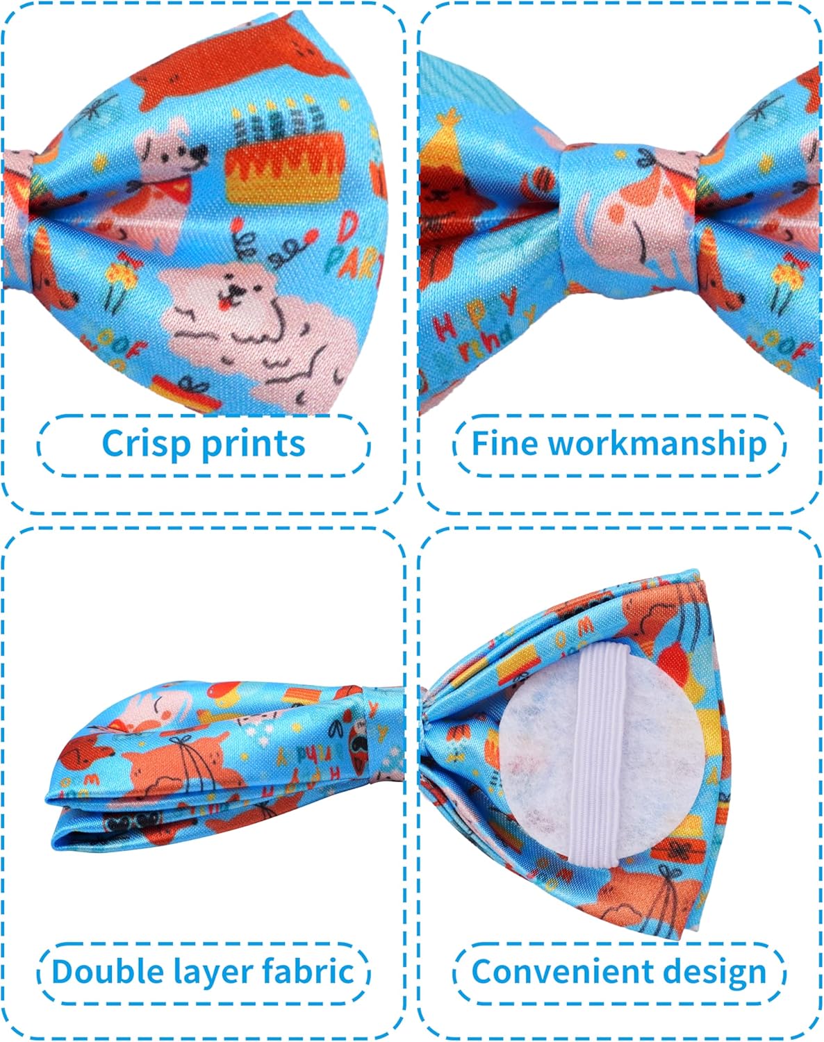 PET SHOW 5 Pack Happy Birthday Small Dog Bow Ties Sliding Collar Attachment Puppies Cats Pet