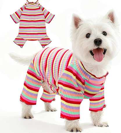 BAEJMJK Striped Dog Pajamas Stretchy Cute Four-Legged Boy Girl Dog Clothes with Sleeves Comfortable