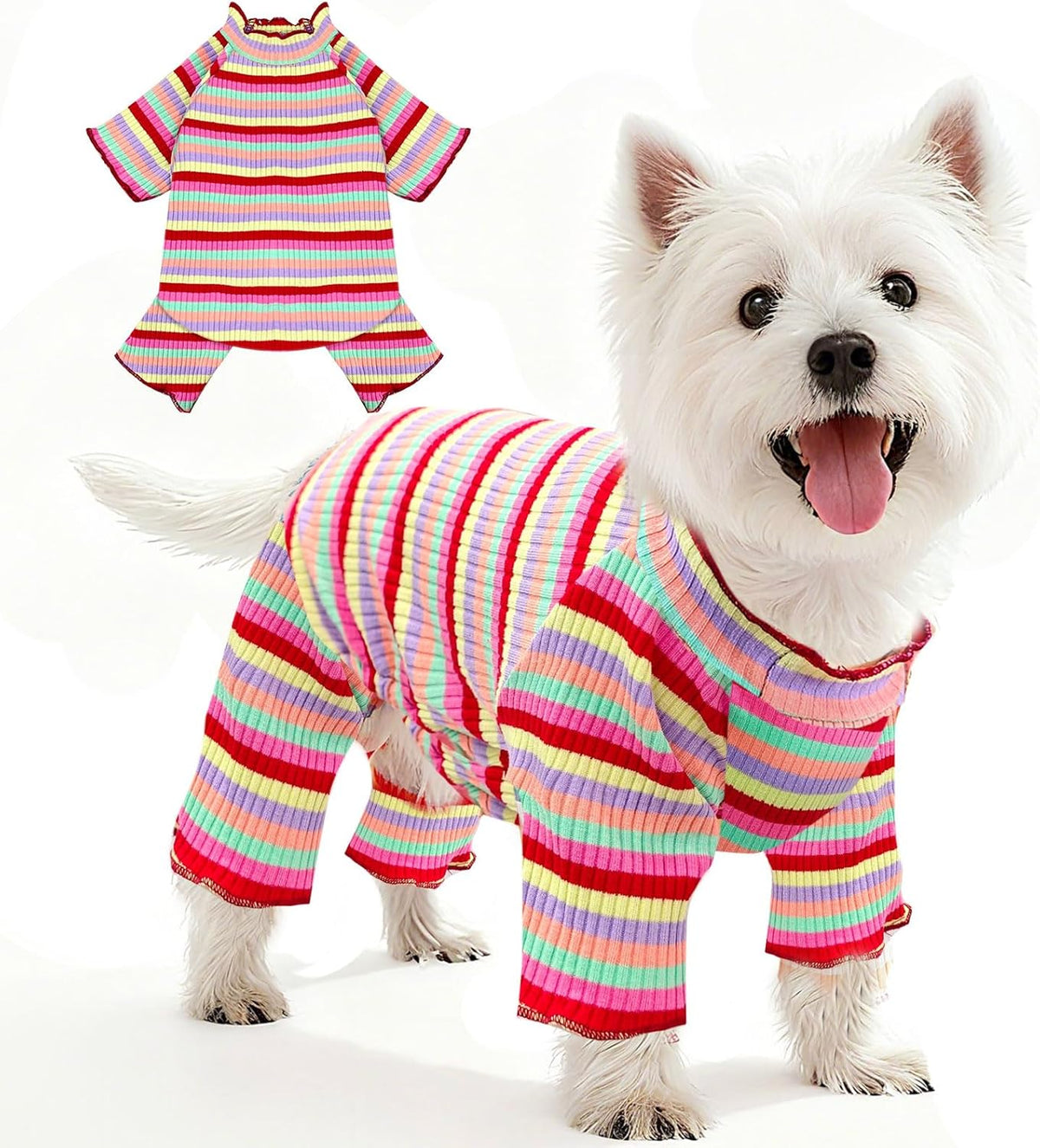 BAEJMJK Striped Dog Pajamas Stretchy Cute Four-Legged Boy Girl Dog Clothes with Sleeves Comfortable