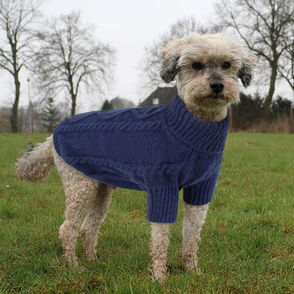 Queenmore Small Dog Pullover Sweater, Cold Weather Cable Knitwear, Classic Turtleneck Thick Warm