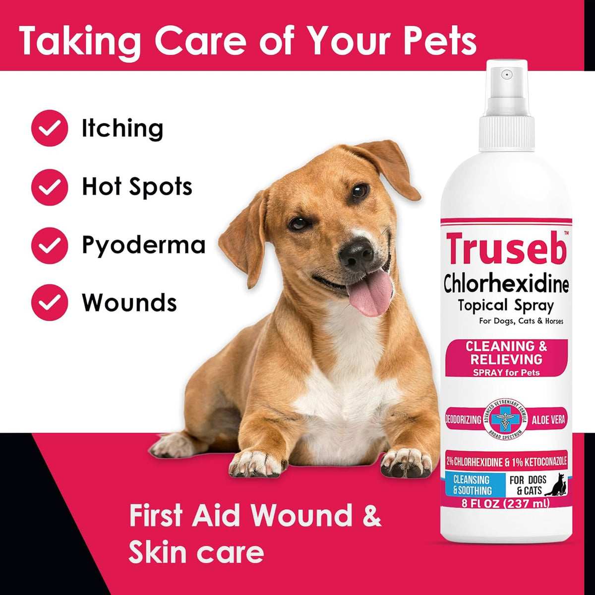 Truseb Topical Ketoconazole and Chlorhexidine Spray for Dogs, Cats, and Horses with Essential Fatty