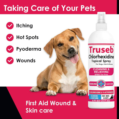 Truseb Topical Ketoconazole and Chlorhexidine Spray for Dogs, Cats, and Horses with Essential Fatty