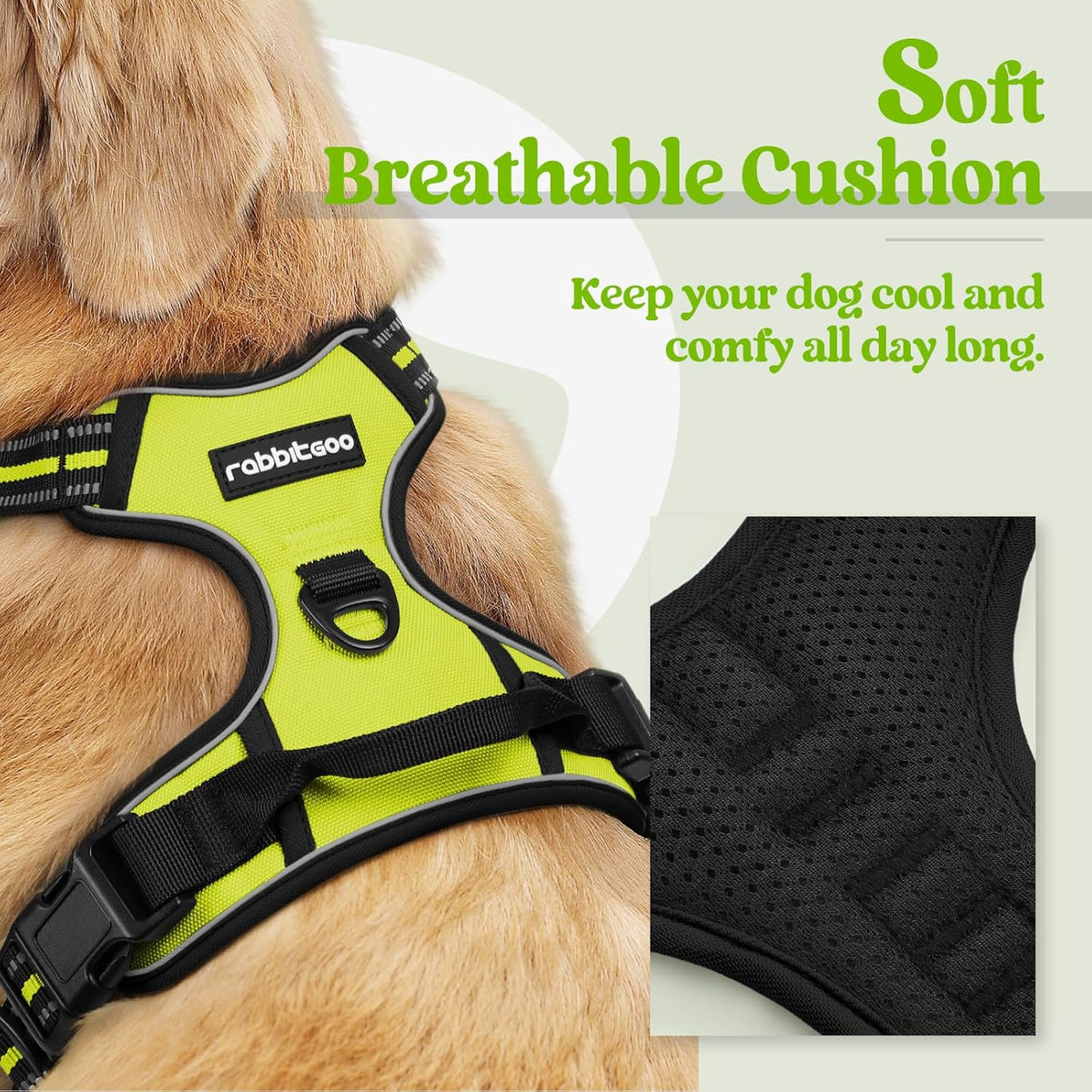 rabbitgoo Dog Harness No Pull with 2 Leash Clips, Adjustable Soft Padded, Reflective Oxford No