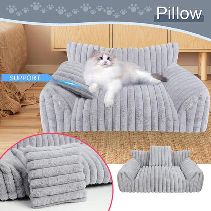 Cute Cat Couch Bed for Indoor Cats, Fluffy Pet Cat Sofa with Premium Soft Corduroy Fleece, Cute