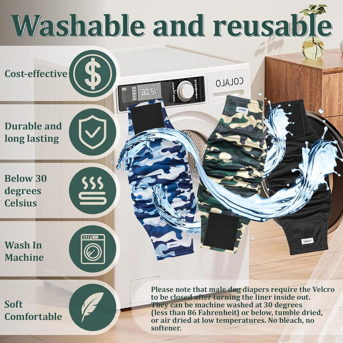 Reusable Dog Diapers Male, Premium Washable Belly Bands for Dogs, Pack of 5, High Absorbing Medium