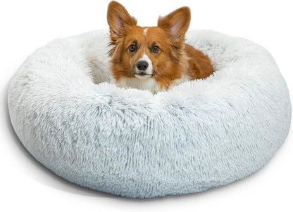 Best Friends by Sheri Original Calming Donut Dog and Cat Bed, Shag Faux Fur, Frost Gray, (30in x