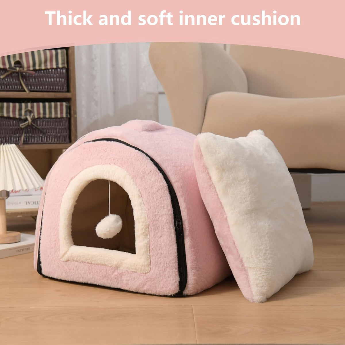 Cat Bed for Indoor Cats，Foldable cat cave，Anti-Slip & Water-Resistant Bottom，cat Houses for Indoor