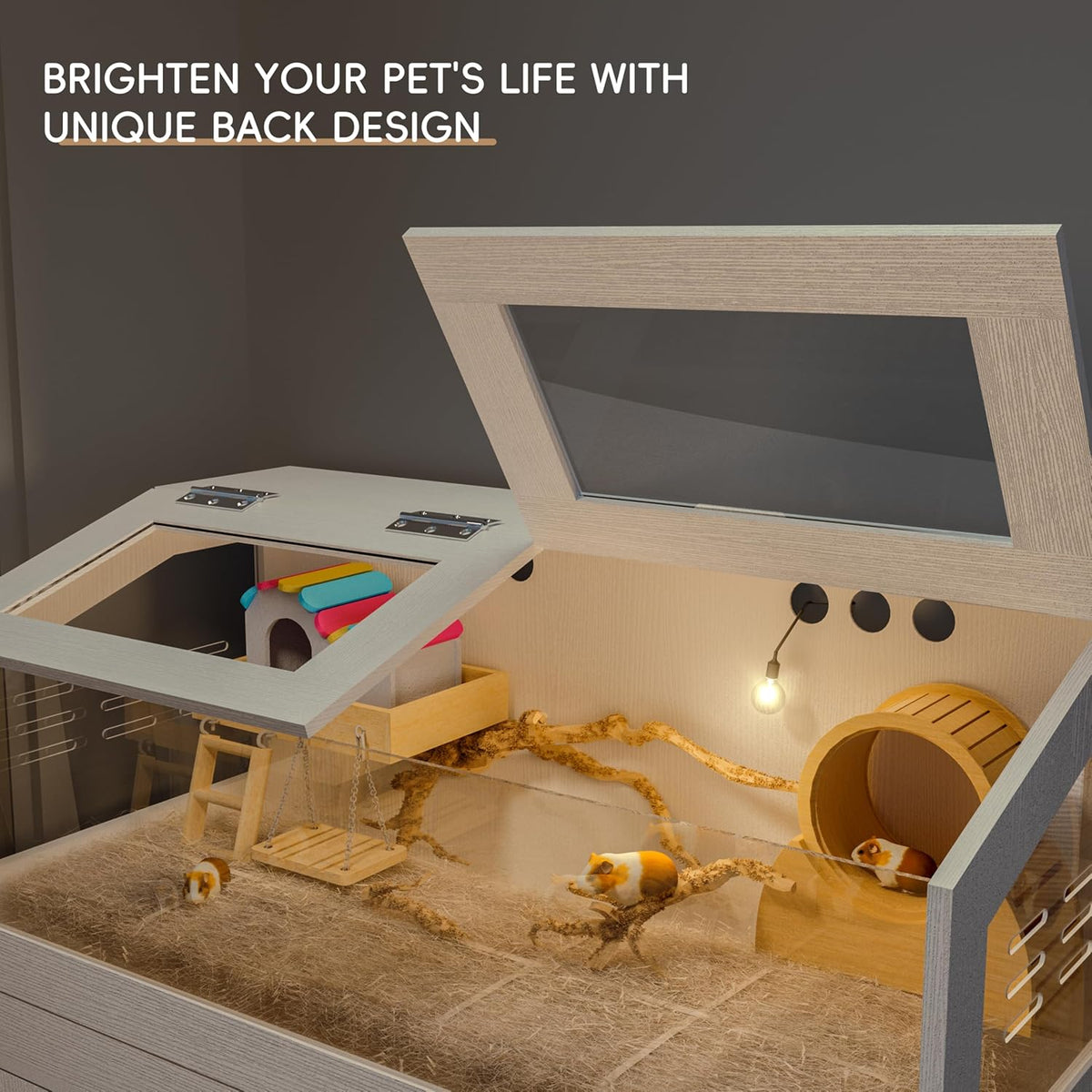 Hamster Cage with Storage Cabinet, Guinea Pig Cage for Small Animals, Large Hamster Cage and