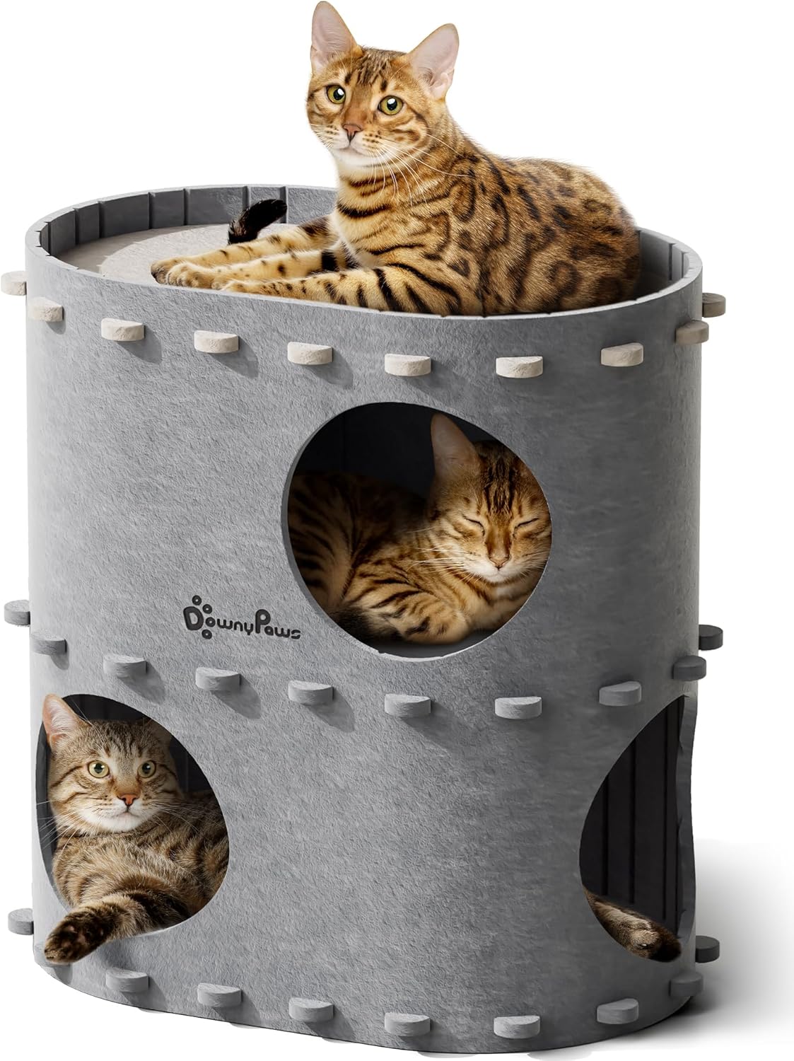 DownyPaws Cat House for Indoor Cats, 2-Storey Foldable Cat Bed Cave, Felt Cats Tunnel Bed Condo
