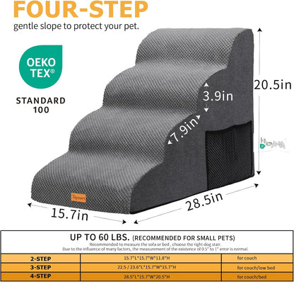 Topmart High Density Foam Dog Steps 4 Tiers,Extra Wide Deep Pet Steps,Non-Slip Dog Stairs Ramp for