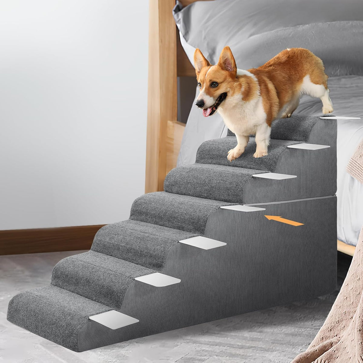 𝟳 𝗦𝘁𝗲𝗽𝘀 Dog Steps for High Bed, 30'' High Dog Stairs for Small Dogs, Waterproof Pet Stairs