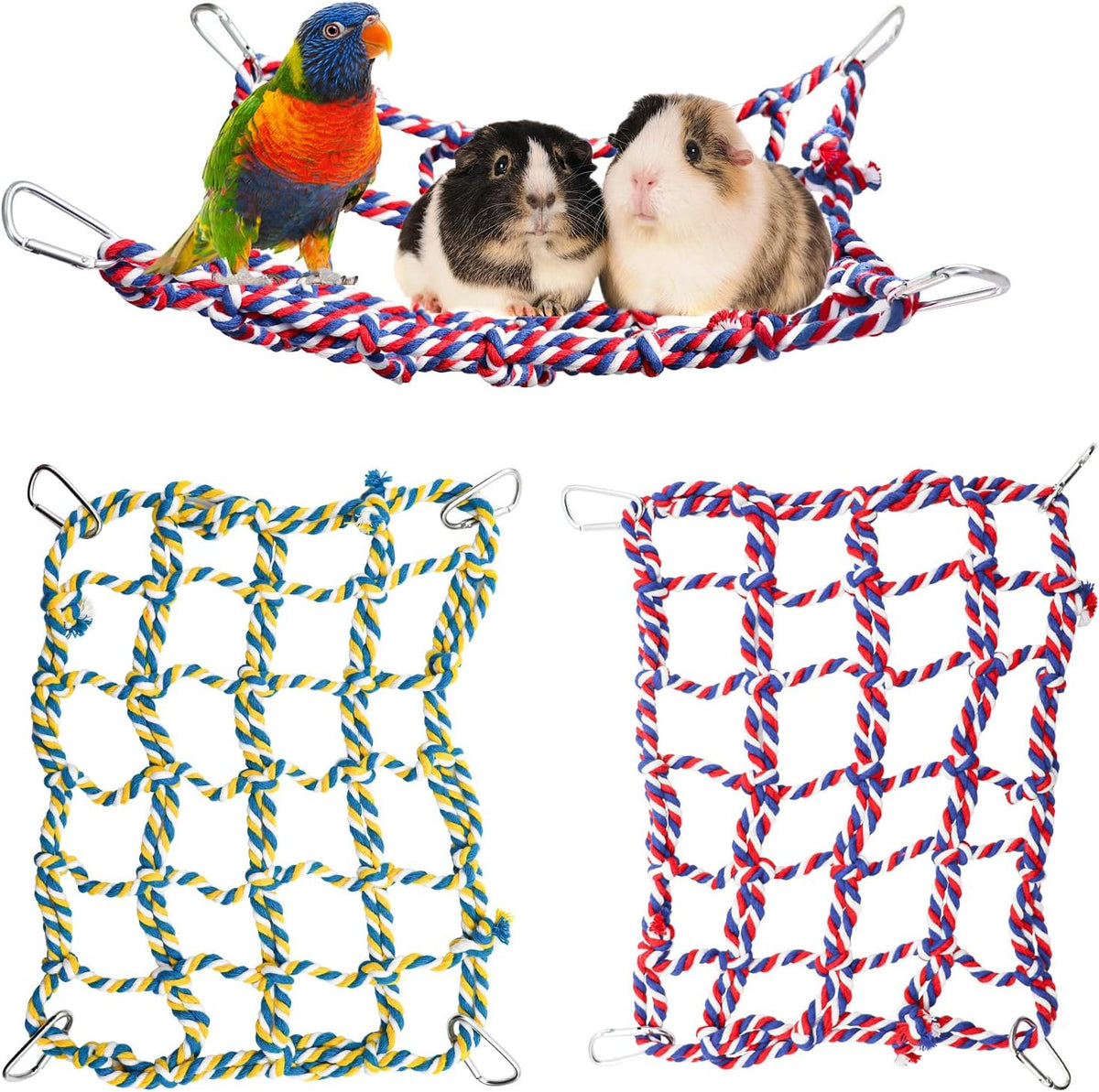 2 Pack Colorful Bird Rope Net, Pet Hanging Hammock, Rat Climbing Ladder Bridge Toys, Cage Decor