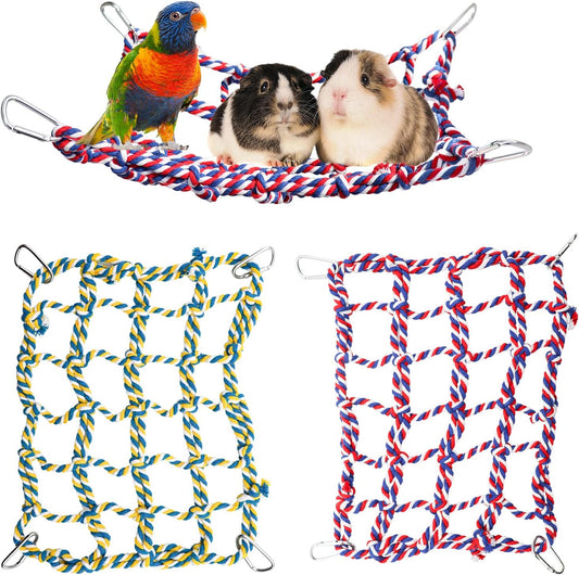 2 Pack Colorful Bird Rope Net, Pet Hanging Hammock, Rat Climbing Ladder Bridge Toys, Cage Decor