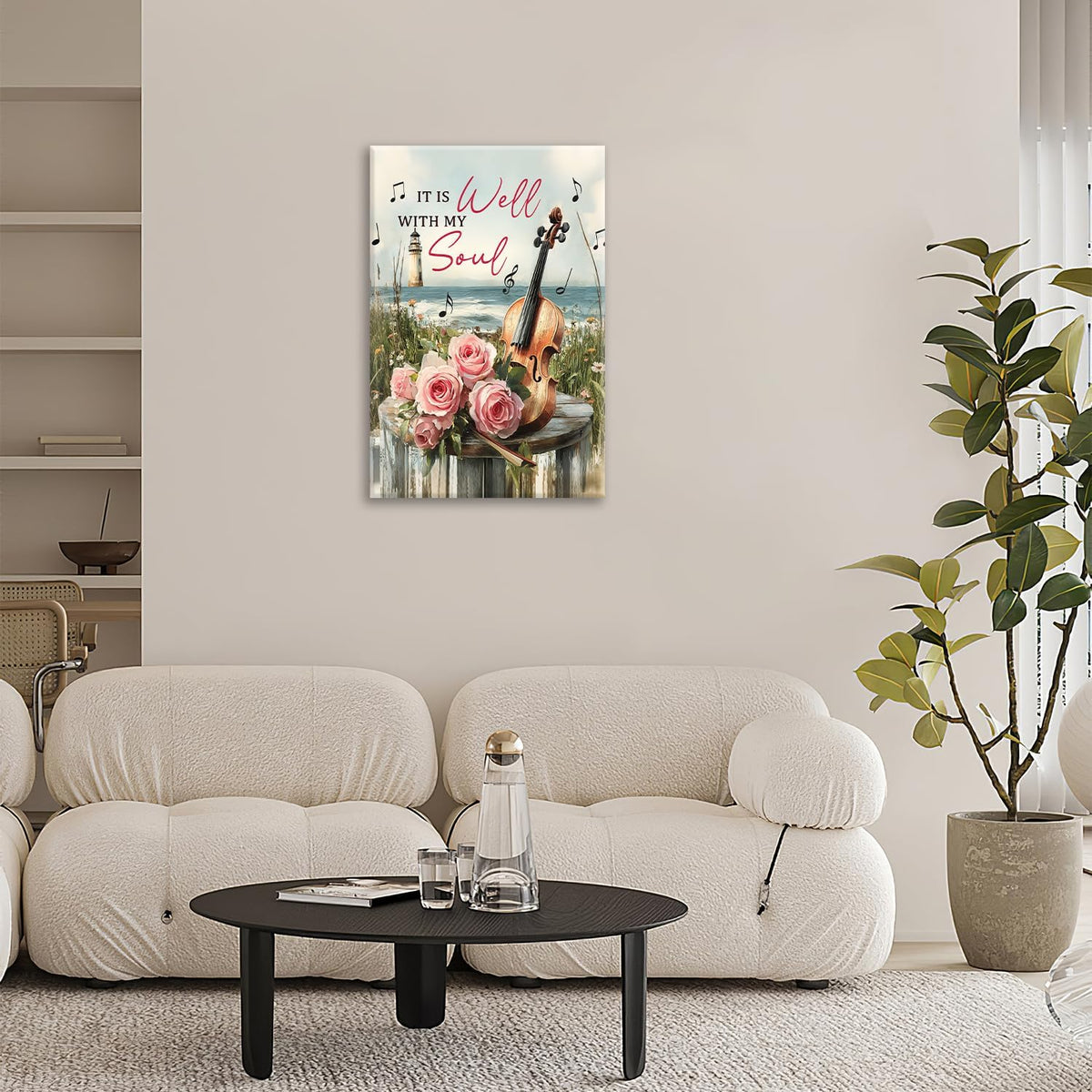 Violin Pictures Wall Art, Music Rustic Country Inspirational Bathroom Wall Decor, Coastal