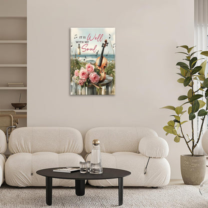 Violin Pictures Wall Art, Music Rustic Country Inspirational Bathroom Wall Decor, Coastal