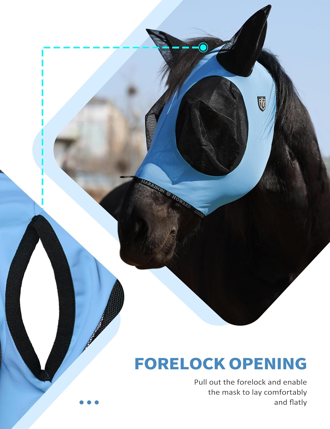 Harrison Howard Horse Fly Mask with Forelock Opening Stretch Breathable and Comfortable for Horses