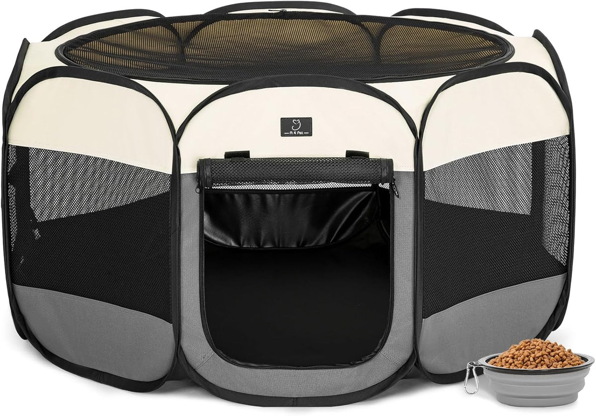 A4Pet Cat Playpen, 39.5” Pop Up Dog Playpen with Bowl, Suitable for Puppies, Kittens, and Small