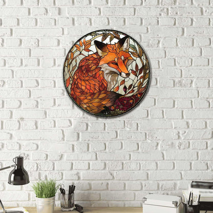 Lygond Metal Sign Tin Sign Circular Stained Glass Red Fox2 Funny Garden Signs For Garage 12×12