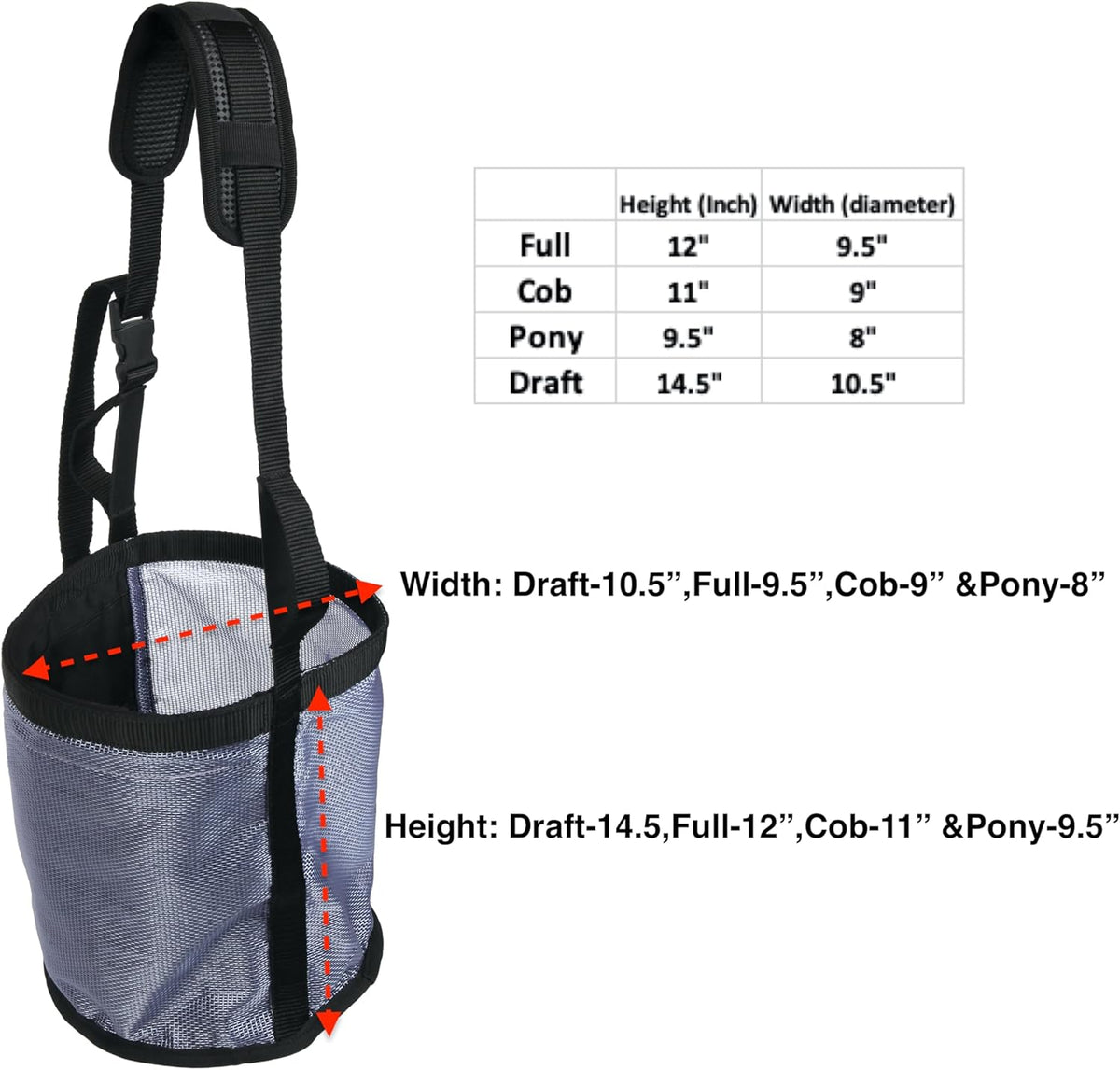 Majestic Ally Horse Feed Bag, Heavy Duty Nylon Mesh Grain Feed Bag, Adjustable Strap with Durable
