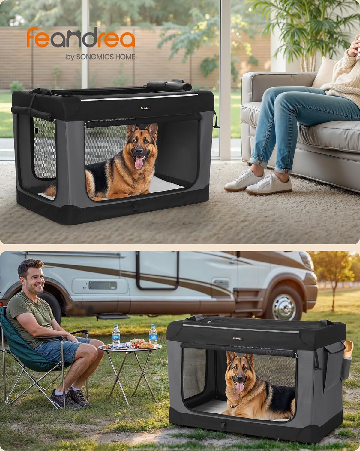 Feandrea Collapsible Dog Crate, 42-Inch Portable Dog Travel Crate for Large Dogs, Oxford Fabric Pet