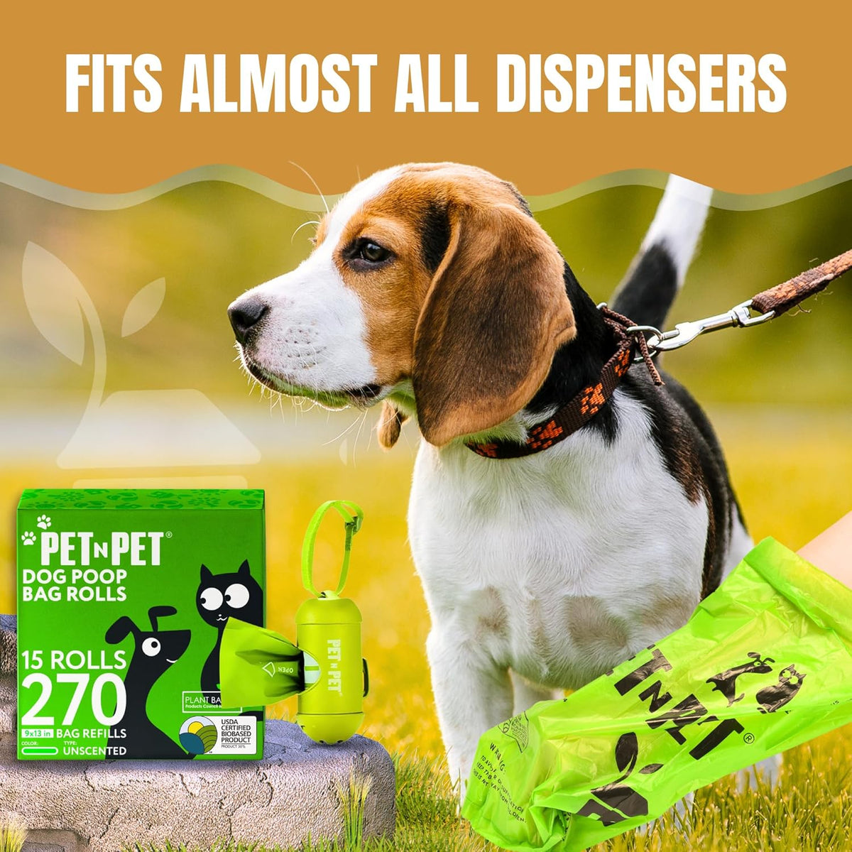 Pet N Pet 270 Counts Green Poop Bags for Dogs, 38% Plant Based & 62% PE Extra Thick Dog Poop Bags