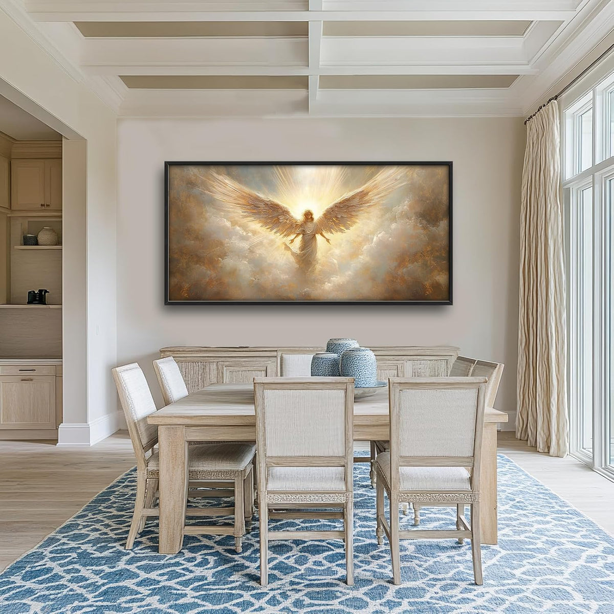 Large Angel Wall Art for Living Room, Framed Oversized Angel Wing Wall Decor Fantasy Sky Clouds