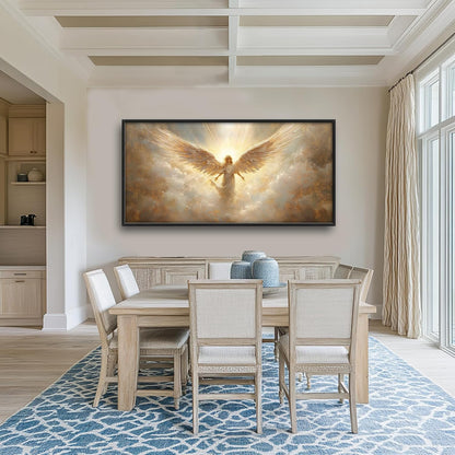 Large Angel Wall Art for Living Room, Framed Oversized Angel Wing Wall Decor Fantasy Sky Clouds