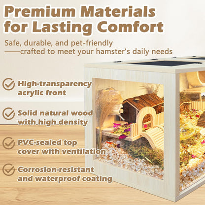 Prolee Hamster Cage Chew Proof Wood, Hamsters Enclosure Openable Top with Curved Design,Waterproof