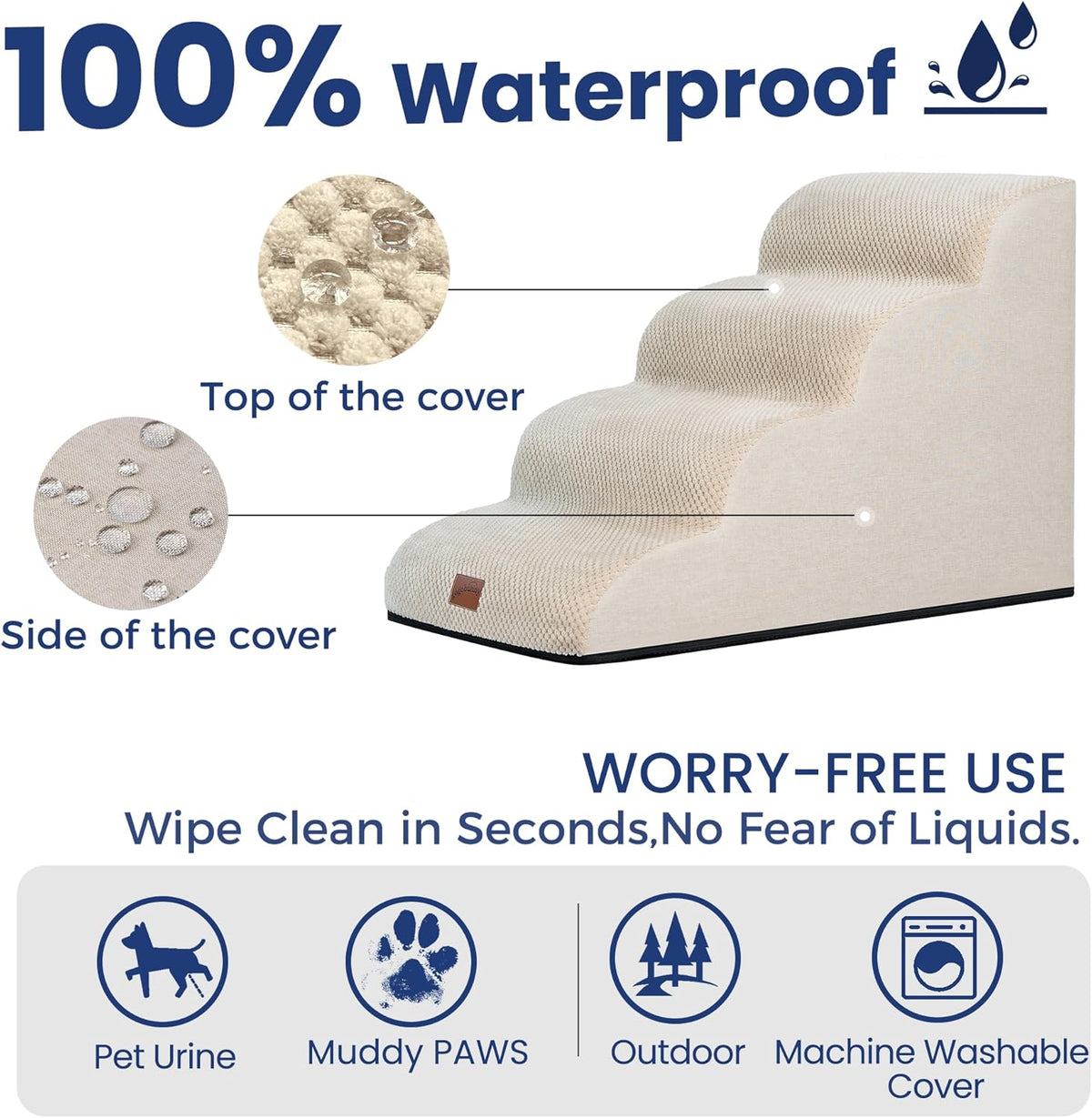 GoGoBunny Waterproof High Density Foam Curved Dog Stairs for High Beds Couches 19.7" H, 4-Step Ramp