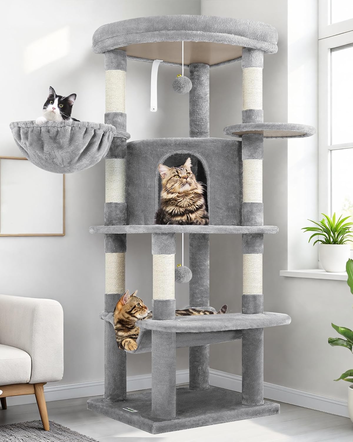 Globlazer Corner Cat Tree Tower for Indoor Cats, 51in Multi-Level Cat Condo Tower with Large