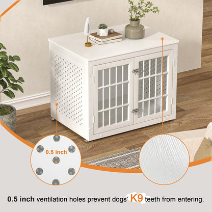 32" Heavy Duty Dog Crate Furniture for Small and Medium Dogs, Metal Kennel for High Anxiety Dogs