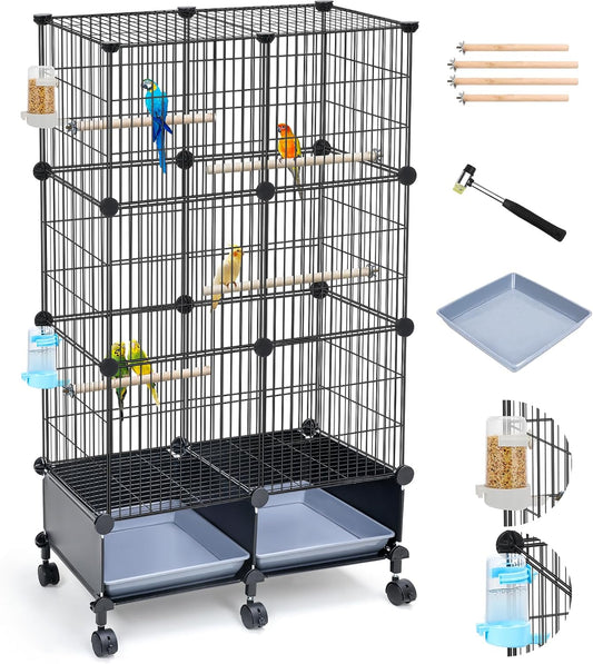 46-Inch Bird Cage, with Wooden Perches, Metal Parakeet Cage with Slide-Out Tray, Water Bottle &