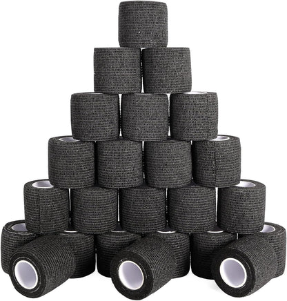 24 Pack Self Adhesive Bandage Wrap, 2” x 5 Yards Elastic Cohesive Bandage Wrap Black Athletic Tape