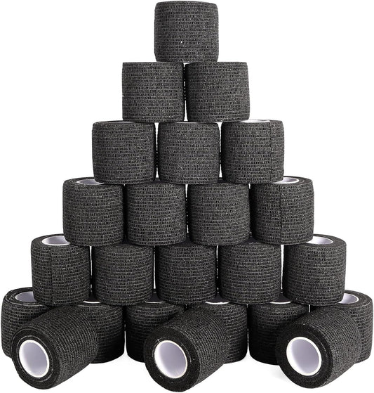 24 Pack Self Adhesive Bandage Wrap, 2” x 5 Yards Elastic Cohesive Bandage Wrap Black Athletic Tape