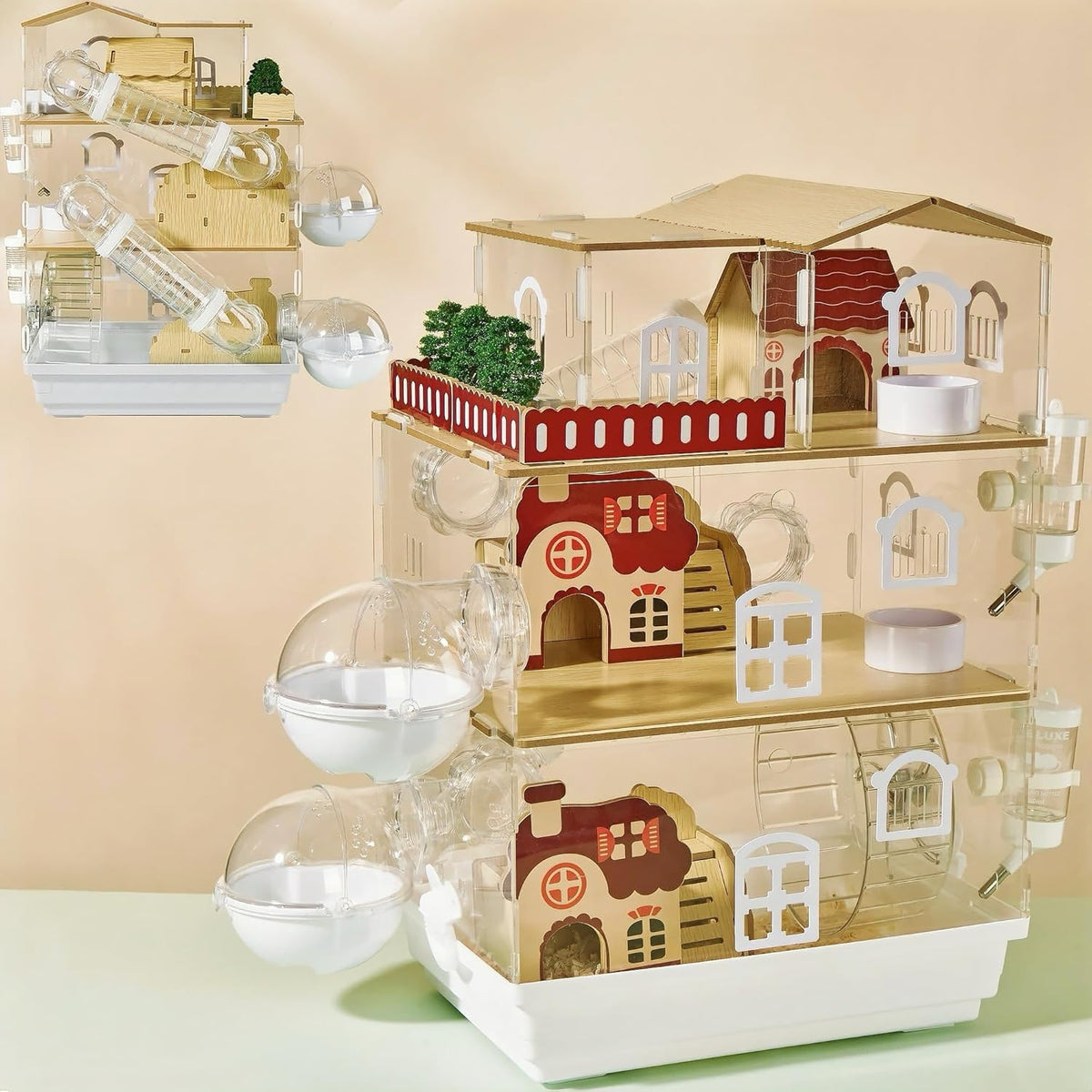 17 in 1 Clear Acrylic Hamster Cage with All Accessories,13.5''L* 10''W* 21''H Dwarf Hamster