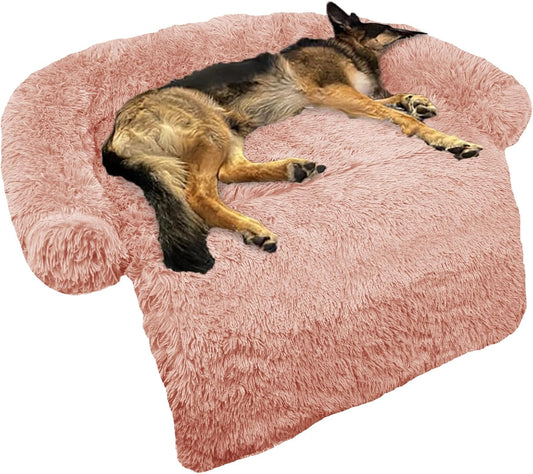 GGIB Calming Dog Bed Fluffy Plush Dog Mat for Furniture Protector with Removable Washable Cover for