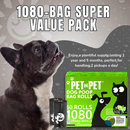 Pet N Pet 1080 Counts Black Poop Bags for Dogs, 41% Plant Based & 59% PE Extra Thick Dog Poop Bags