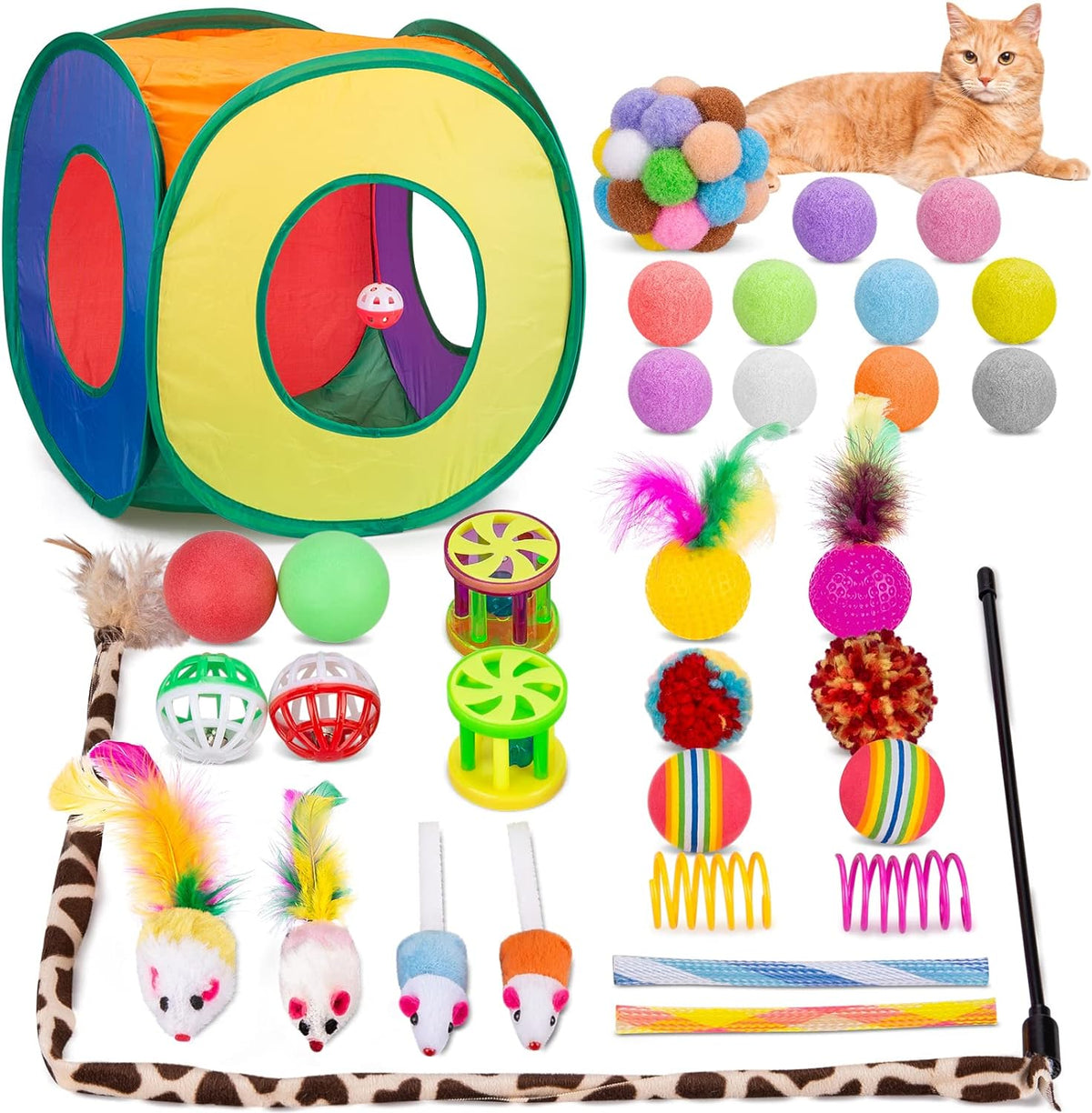 Retro Shaw Cat Toys Bundle 33 Pack, Interactive Kitten Toys for Indoor Cats Kitty with Collapsible