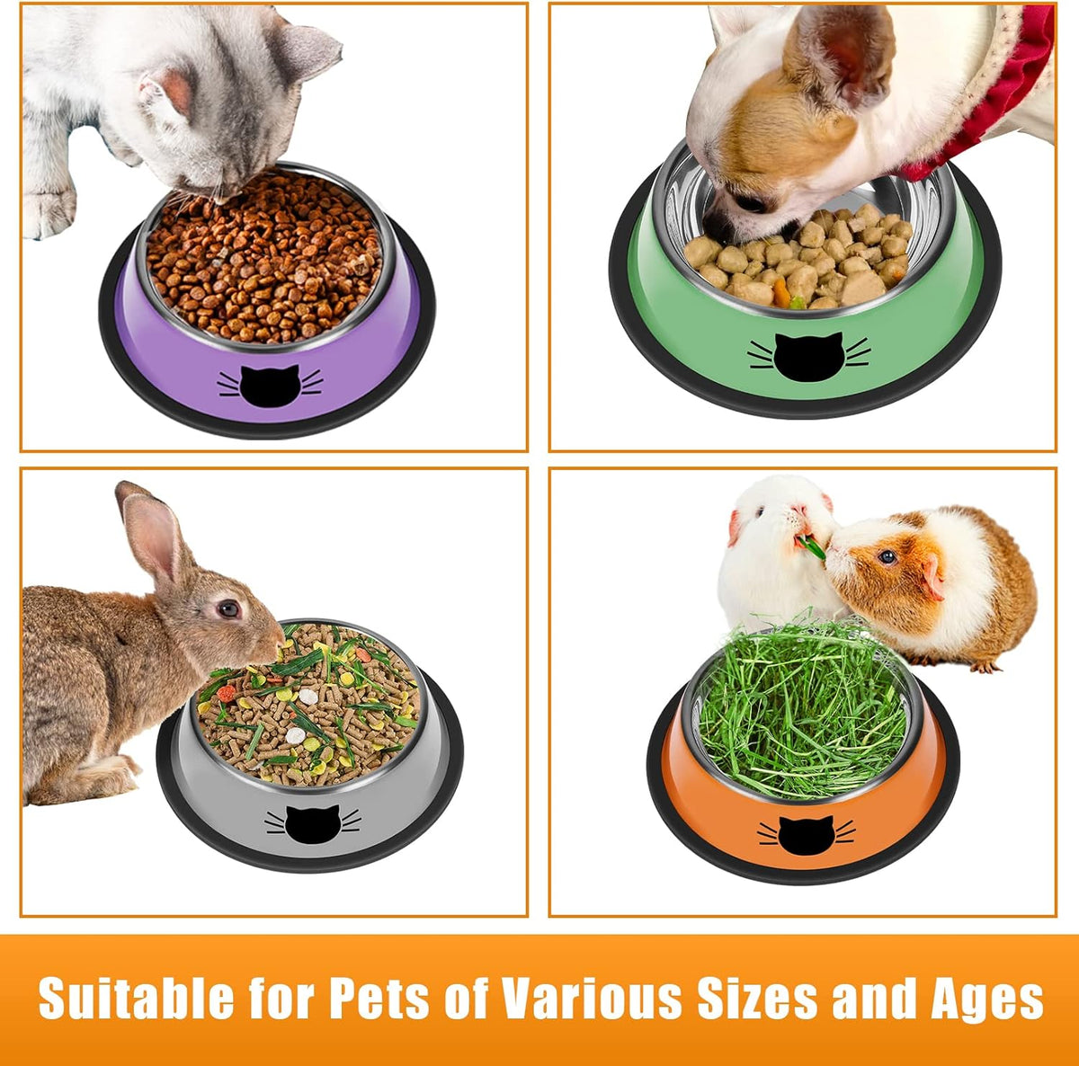 3Pcs Cat Bowls, Non-Slip Stainless Steel, 7 Oz, Suitable for Indoor Pets, Removable Rubber Base