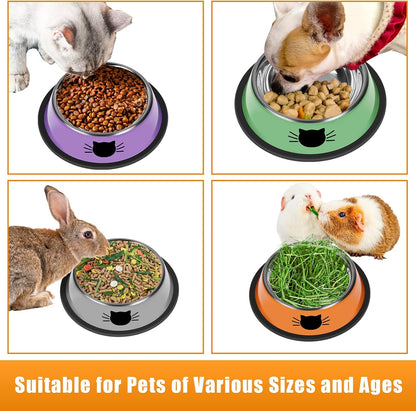 3Pcs Cat Bowls, Non-Slip Stainless Steel, 7 Oz, Suitable for Indoor Pets, Removable Rubber Base