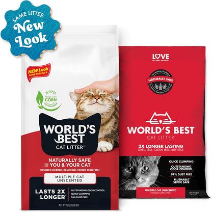 WORLD'S BEST CAT LITTER Multiple Cat Unscented, 15-Pounds - Natural Ingredients, Quick Clumping