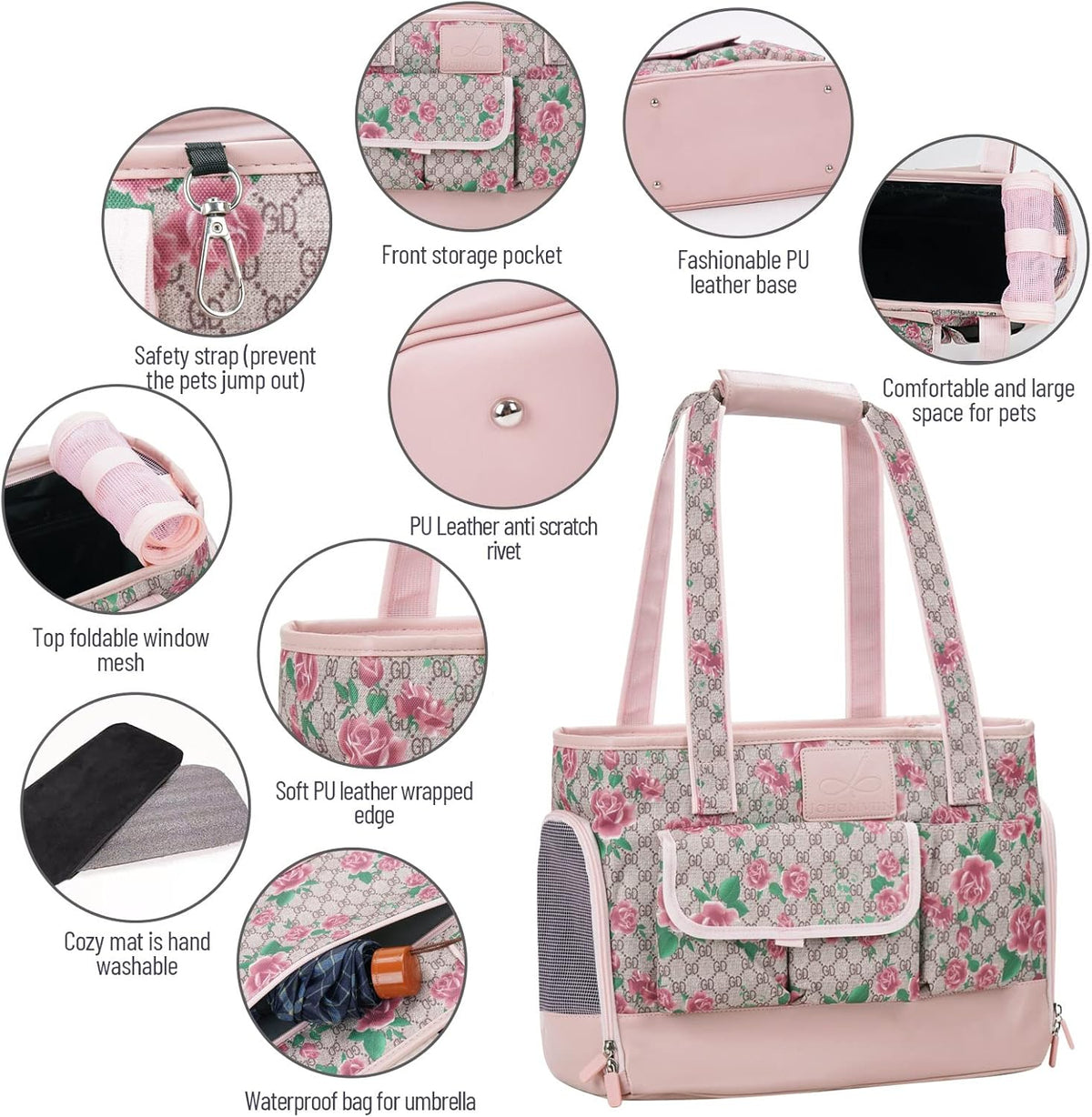 Dog Carrier, Cat Carrier, Pet Carrier, Foldable Waterproof Premium PU Leather Oxford Cloth Dog