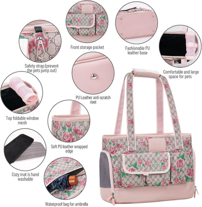 Dog Carrier, Cat Carrier, Pet Carrier, Foldable Waterproof Premium PU Leather Oxford Cloth Dog