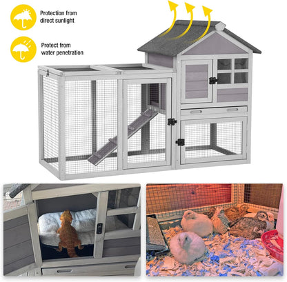 Aivituvin Rabbit Hutch Indoor Bunny Cage Outdoor with Run Chicken Coop Guinea Pig House with