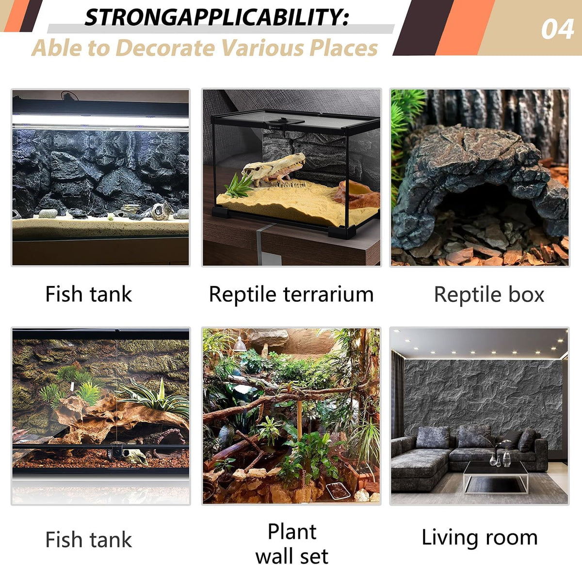 17.7x11.8in Rock Terrarium Background,3D Reptile Tank Background Board,Amphibian Stereo Backdrop