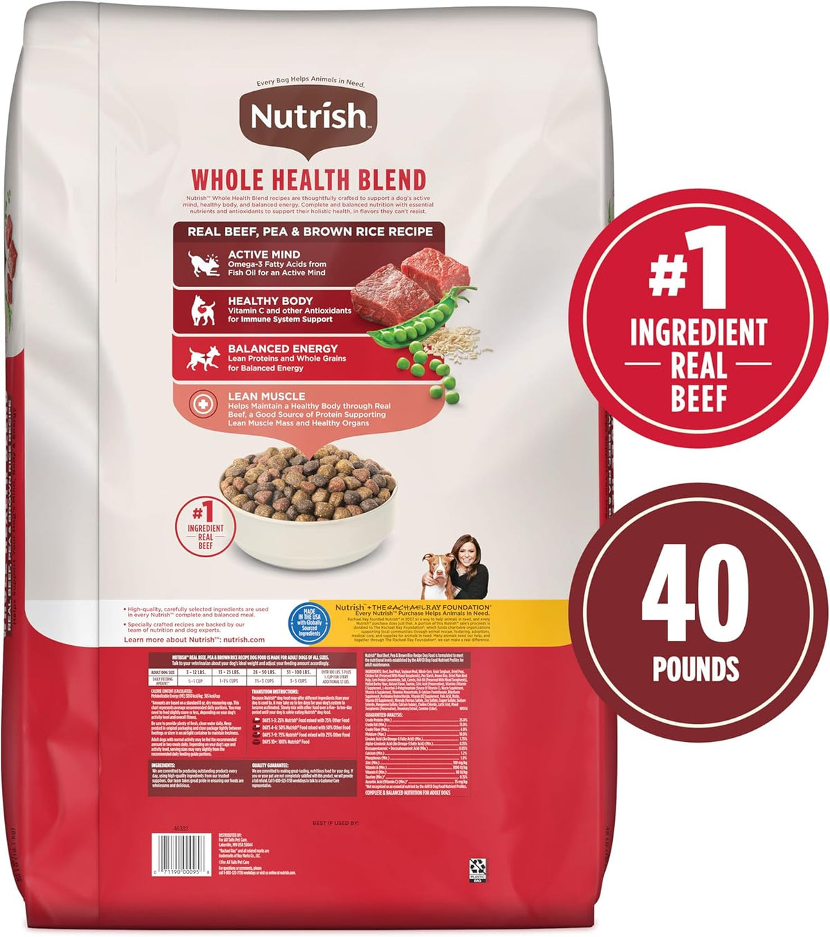 Nutrish Dry Dog Food, Real Beef, Pea & Brown Rice Recipe Whole Health Blend for Adult Dogs, 40 lb.