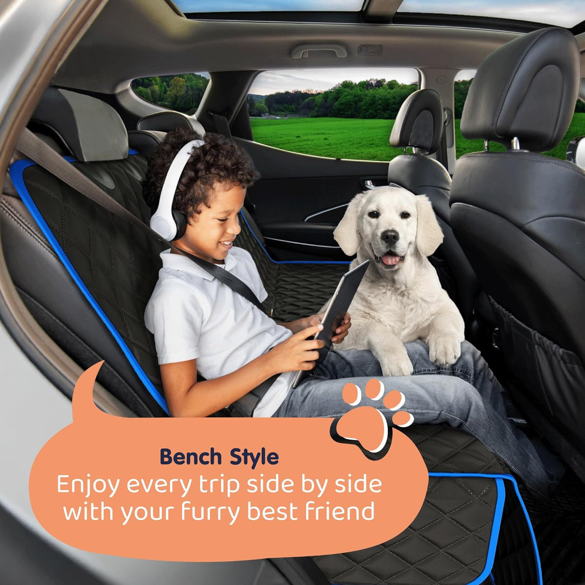 Dog Car Seat Cover for Back Seat, Waterproof Hammock for Car, SUV & Truck, Non-Slip Backseat Cover