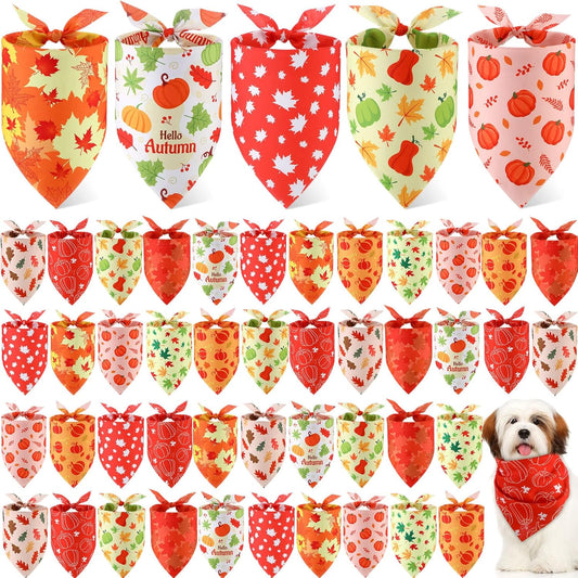 Weewooday 50 Pcs Fall Dog Bandanas Bulk Pumpkin Maple Leaves Thanksgiving Autumn Bandanas for Bibs